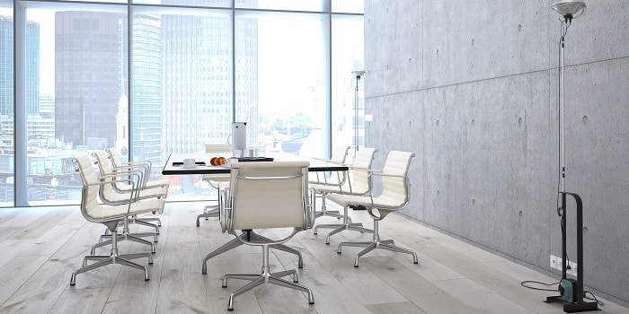 Empty and clean Office boardroom with white chairs